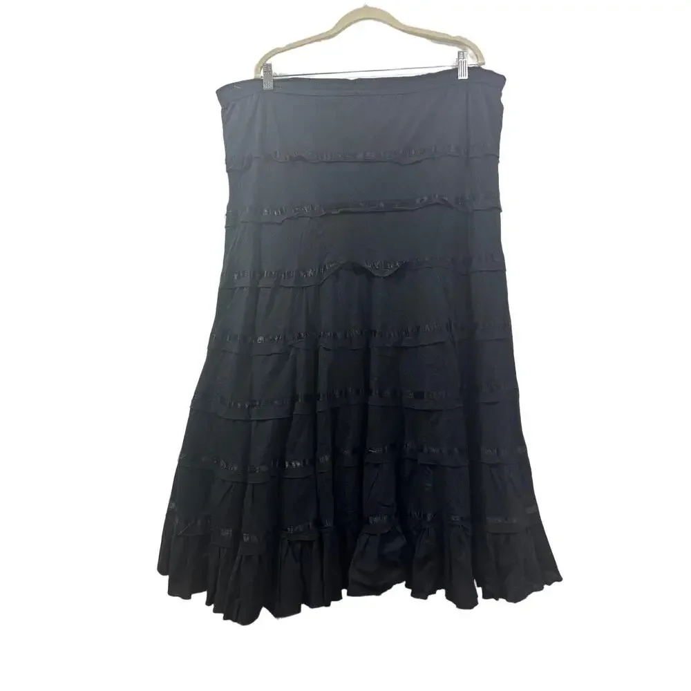Made in India Ruffle Skirt Womens One Size Black Aline Tiered Elastic Waistband*
